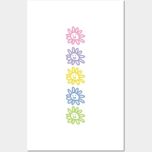Five Flower Smiley Face Column Minimal Graphic Art Posters and Art